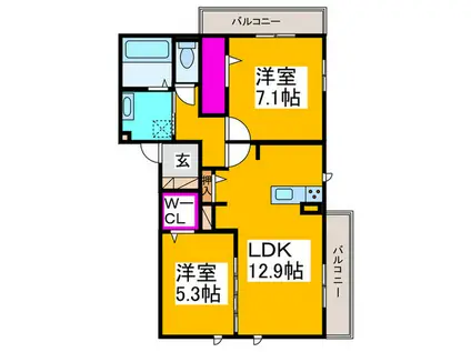 エスト山王(2LDK/2階)の間取り写真