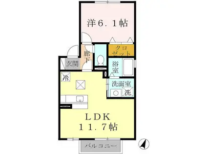 ウィルモア垂水(1LDK/1階)の間取り写真