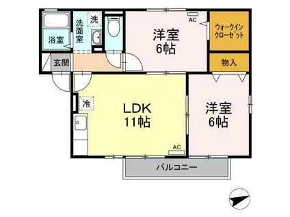 メールボワB棟(2LDK/2階)の間取り写真