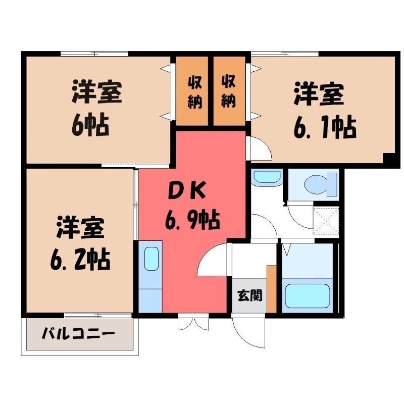 シャンミリエA(3DK/1階)の間取り写真
