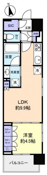 スカイグランデ津田沼(1LDK/8階)の間取り写真
