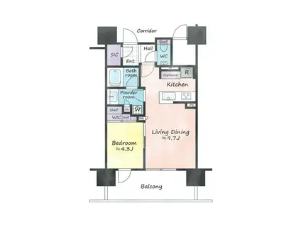 パークホームズ初台ザレジデンス(1LDK/2階)の間取り写真