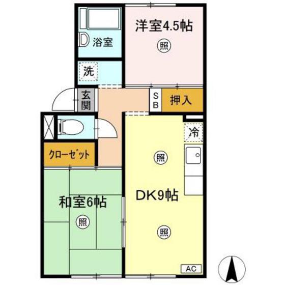 プレジール花尻 C棟(2DK/1階)の間取り写真