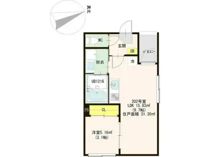 ラ・ヴィル(1LDK/2階)の間取り写真