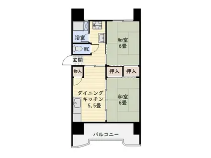 鴨池二丁目団地3号棟(2DK/13階)の間取り写真