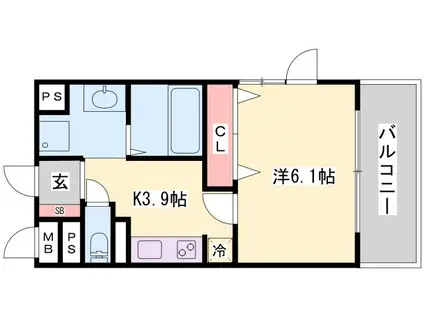 カーサ・フェリーチェ平田(1K/2階)の間取り写真