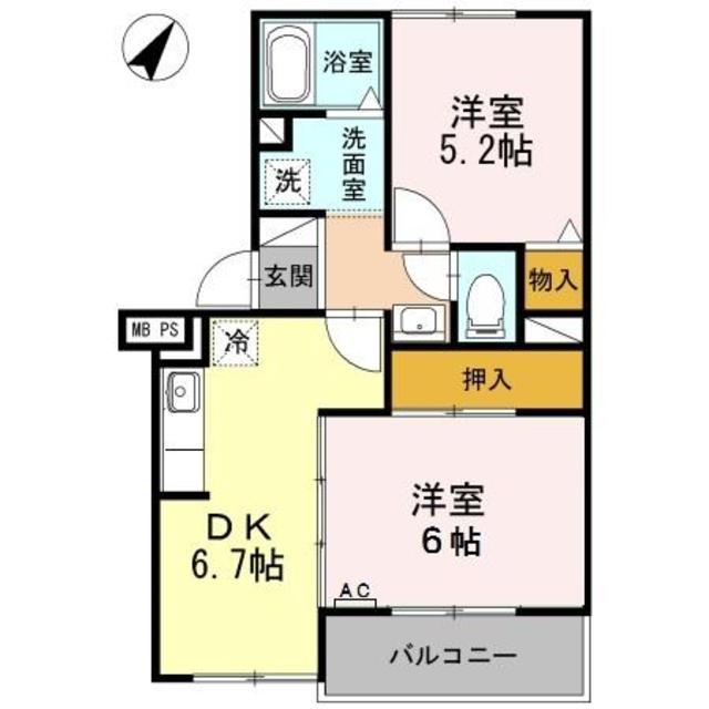 ライジングサン関野(2DK/3階)の間取り写真