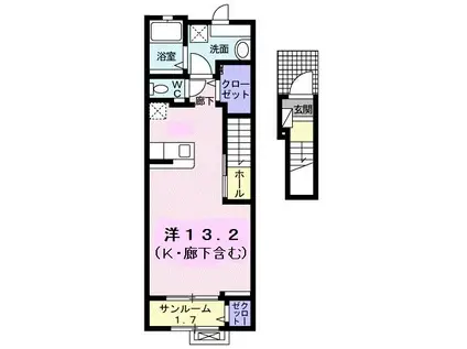 メゾン プラティークB(ワンルーム/2階)の間取り写真