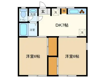 エステートピア一丁目A(2DK/2階)の間取り写真