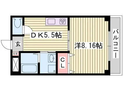 ヴァンクレールI(1DK/4階)の間取り写真