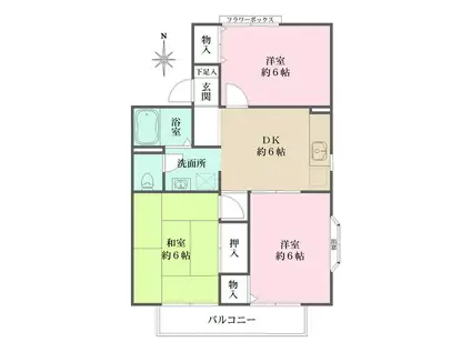 横浜ハウス2(3DK/2階)の間取り写真