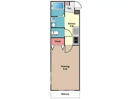 ディアコート幡ヶ谷(1K/1階)の間取り写真