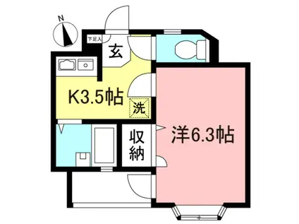 キャピトルS(1K/1階)の間取り写真