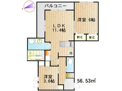 サンク元住吉(2LDK/2階)の間取り写真