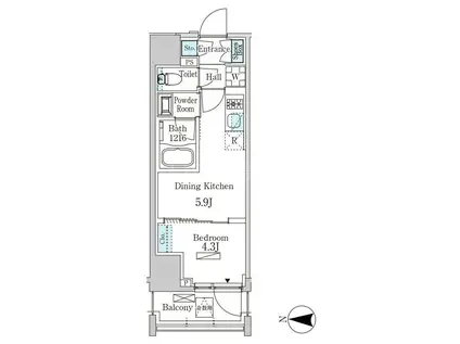 ザ・ライオンズフォーシア蒲田(1DK/6階)の間取り写真
