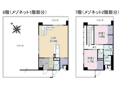 カーサ モリヤ(2LDK/6階)の間取り写真