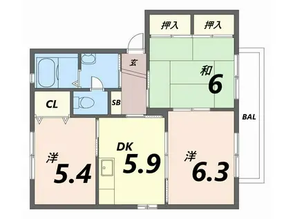 リトルフォレストやまぶき(3DK/1階)の間取り写真