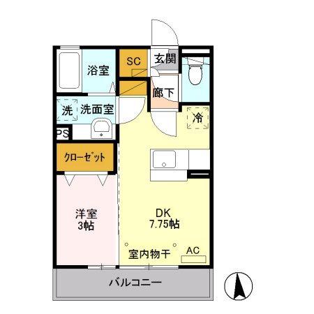 クライス ヒル II(1DK/2階)の間取り写真