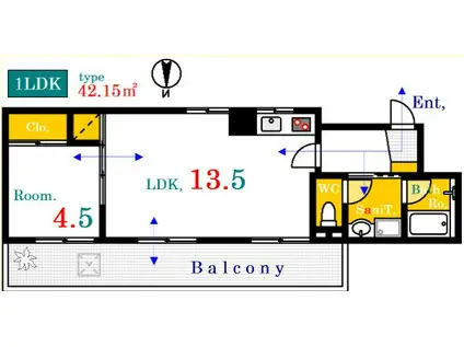 福地産業十日市ビル(1LDK/4階)の間取り写真