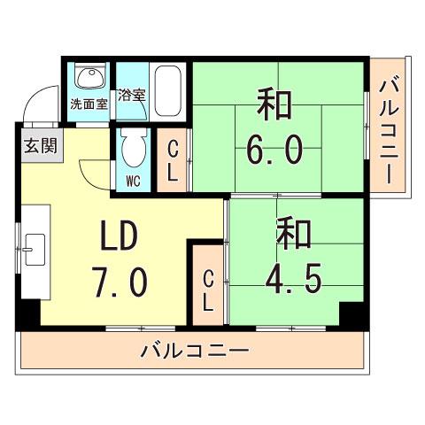 ロイヤル石井(2DK/2階)の間取り写真