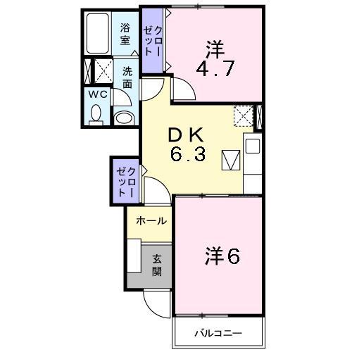 ベルサンライズB(2DK/1階)の間取り写真