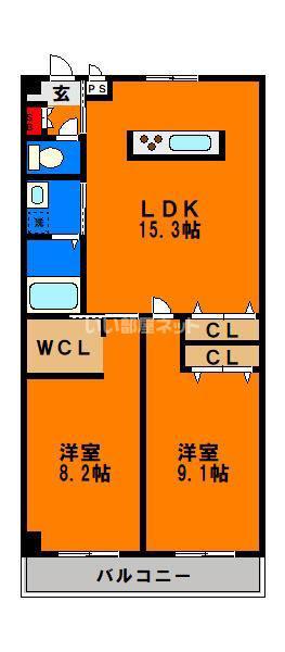 アメニティ21(2LDK/2階)の間取り写真