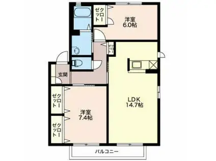 ソレーユ上原A(2LDK/2階)の間取り写真