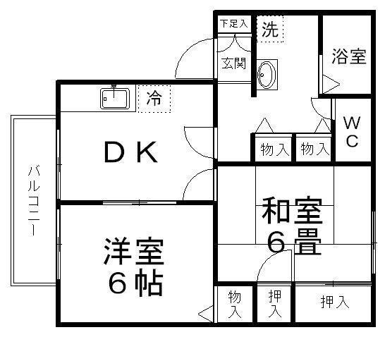 パレーシャル椌木(2DK/2階)の間取り写真