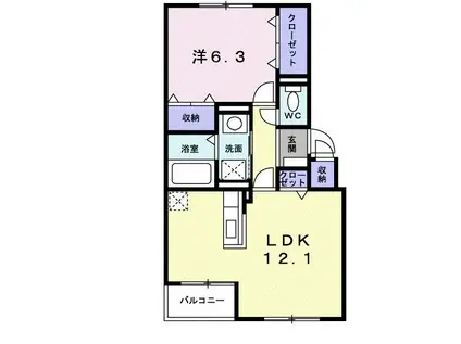 ジェルメ本町(1LDK/1階)の間取り写真