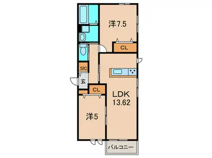 伊丹市野間北1丁目(2LDK/2階)の間取り写真