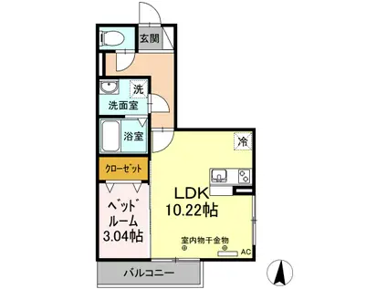 ゆーかりHILLSVI(1LDK/3階)の間取り写真
