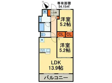 ヴィラプロ二ティ(2LDK/2階)の間取り写真