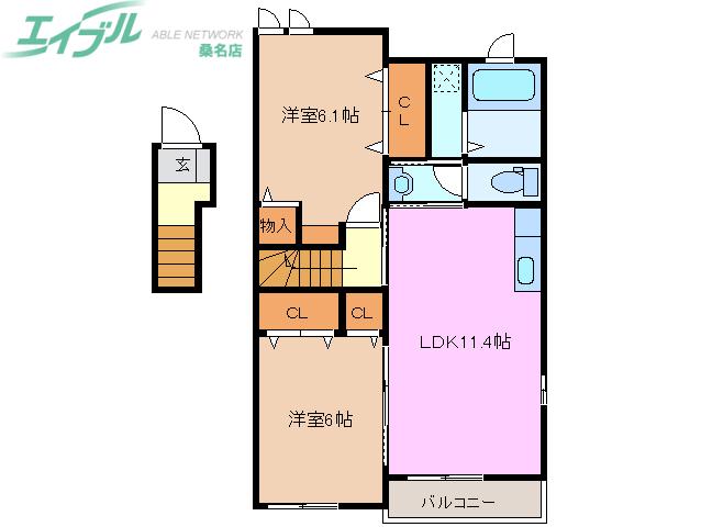 ディスカバリーI(2LDK/2階)の間取り写真