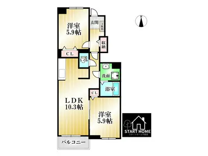 コンフォーティア鮎喰(2LDK/1階)の間取り写真