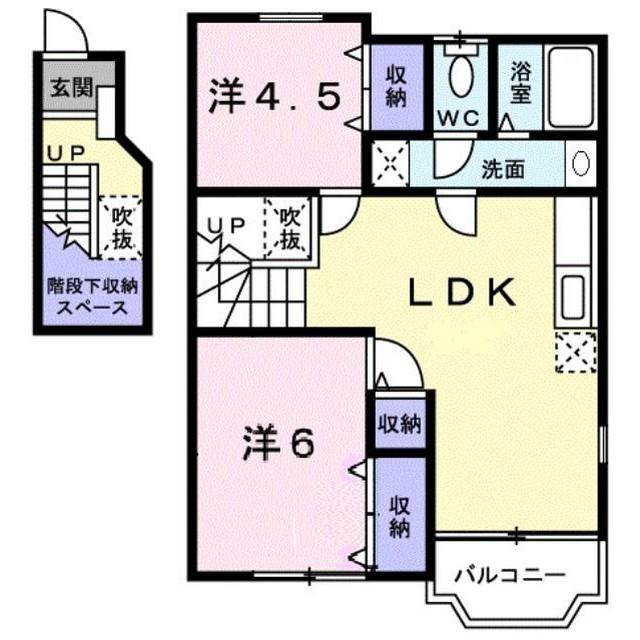 CRESTALLGOTANDA A棟(2LDK/2階)の間取り写真