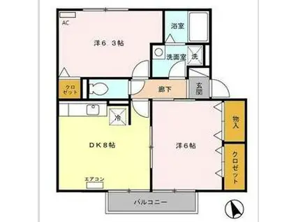 プレミールボヌールC(2DK/2階)の間取り写真