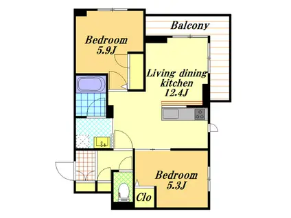 レ・リュイール(2LDK/2階)の間取り写真