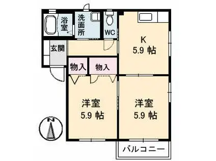 バリュージュ美保 A棟(2K/1階)の間取り写真