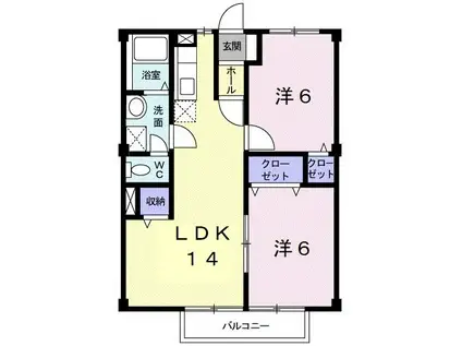 コーポサンシャイン(2LDK/2階)の間取り写真