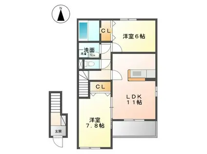 アヴァンスB(2LDK/2階)の間取り写真