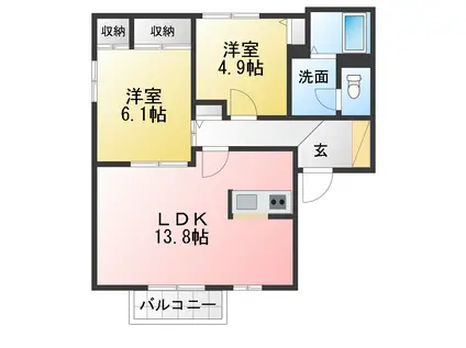 エーデルハイムA.B棟(2LDK/2階)の間取り写真