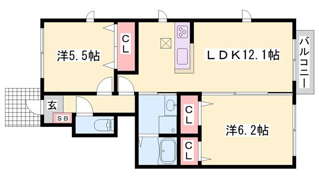 ブールドーグフランセ(2LDK/1階)の間取り写真