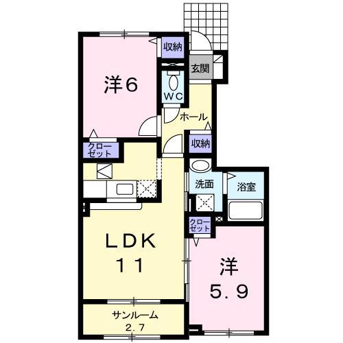 サンリッツヒキノB(2LDK/1階)の間取り写真