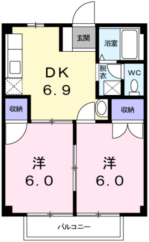ベルメゾンBB3(2DK/1階)の間取り写真