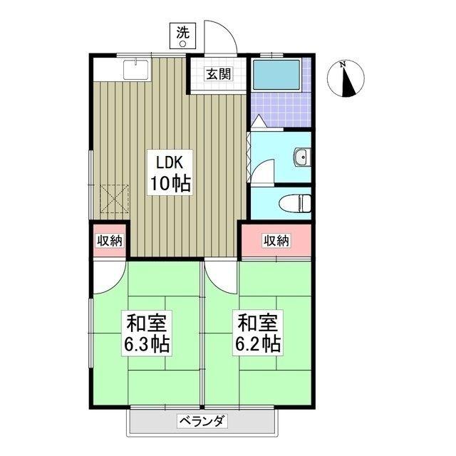 コーポゆり(2DK/2階)の間取り写真