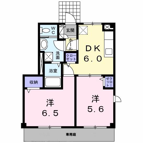プロムナード(2DK/1階)の間取り写真