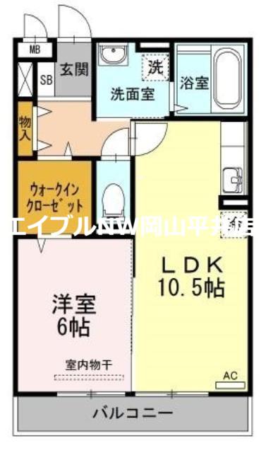 ミアカーサA棟(1LDK/2階)の間取り写真
