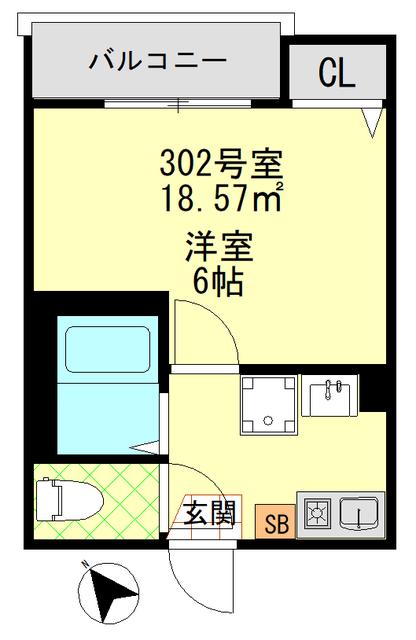 CASAR八王子(1K/3階)の間取り写真