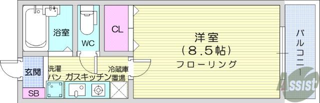 パークサイド(1K/3階)の間取り写真