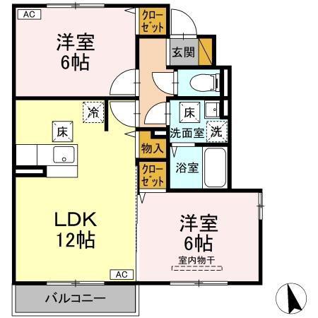 ベアーレB(2LDK/1階)の間取り写真